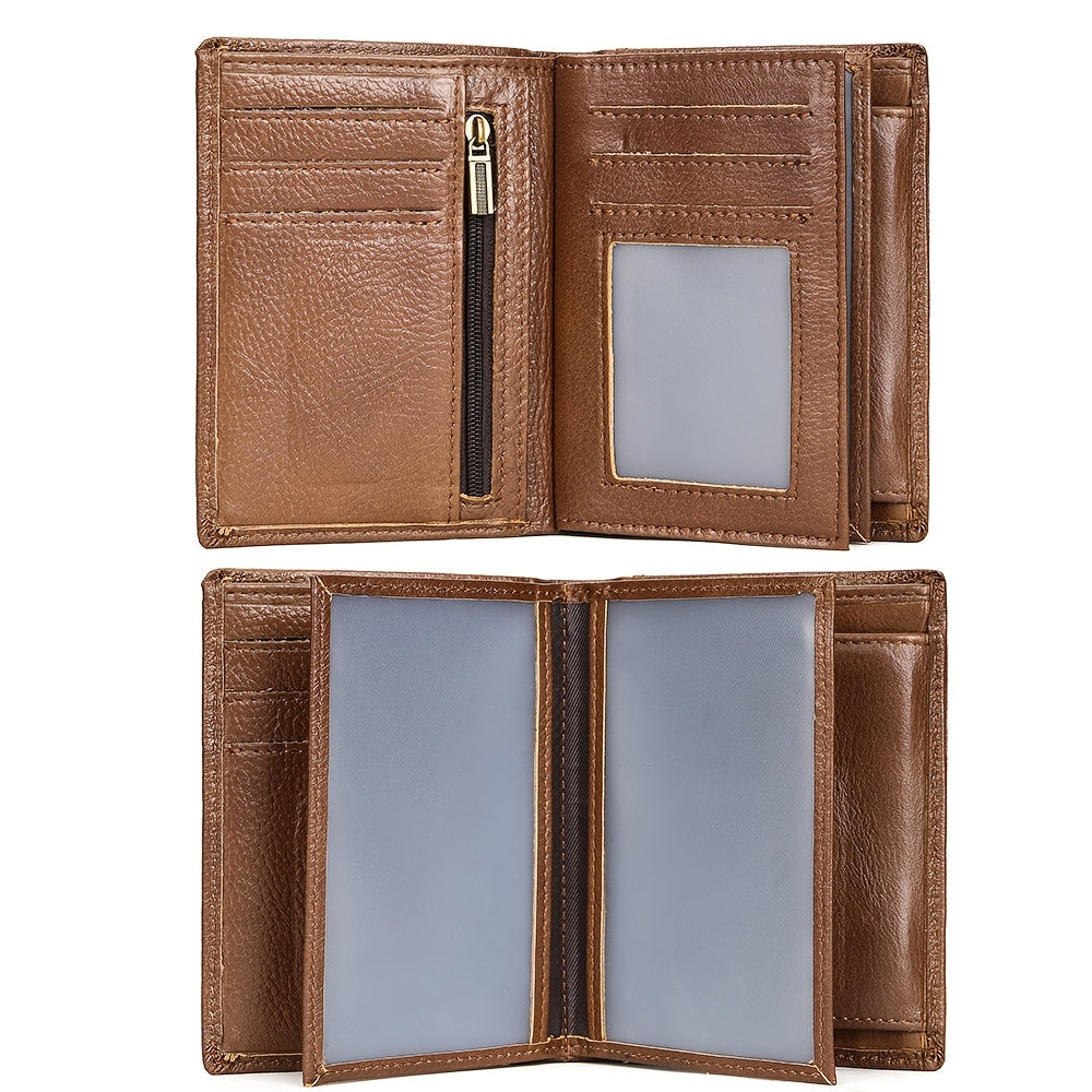 Portefeuille homme 3 volets vertical à double fenêtre photo