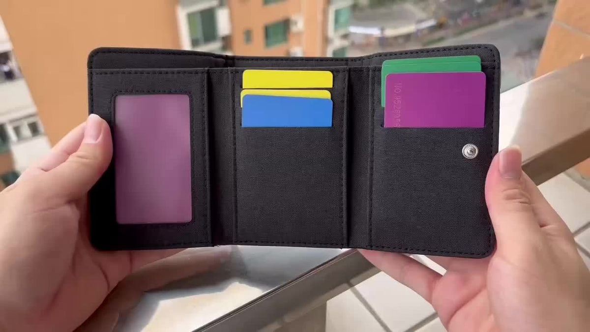Portefeuille homme vertical à 3 volets en toile, 9 cartes