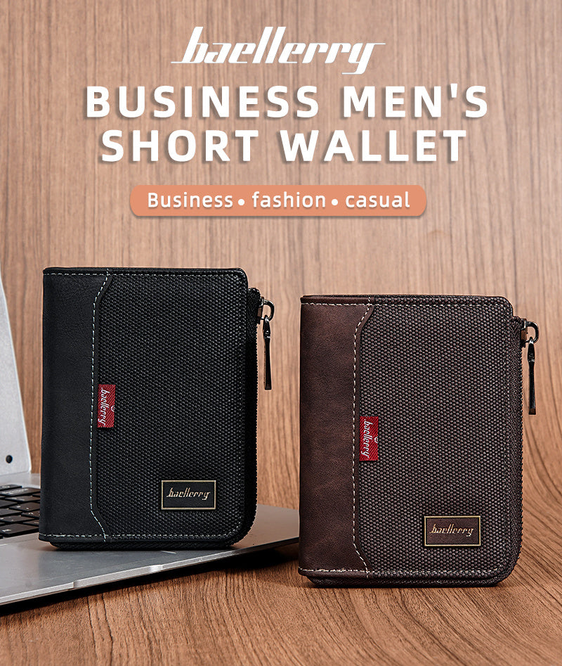 Portefeuille homme vertical zippé anti-RFID, poche monnaie