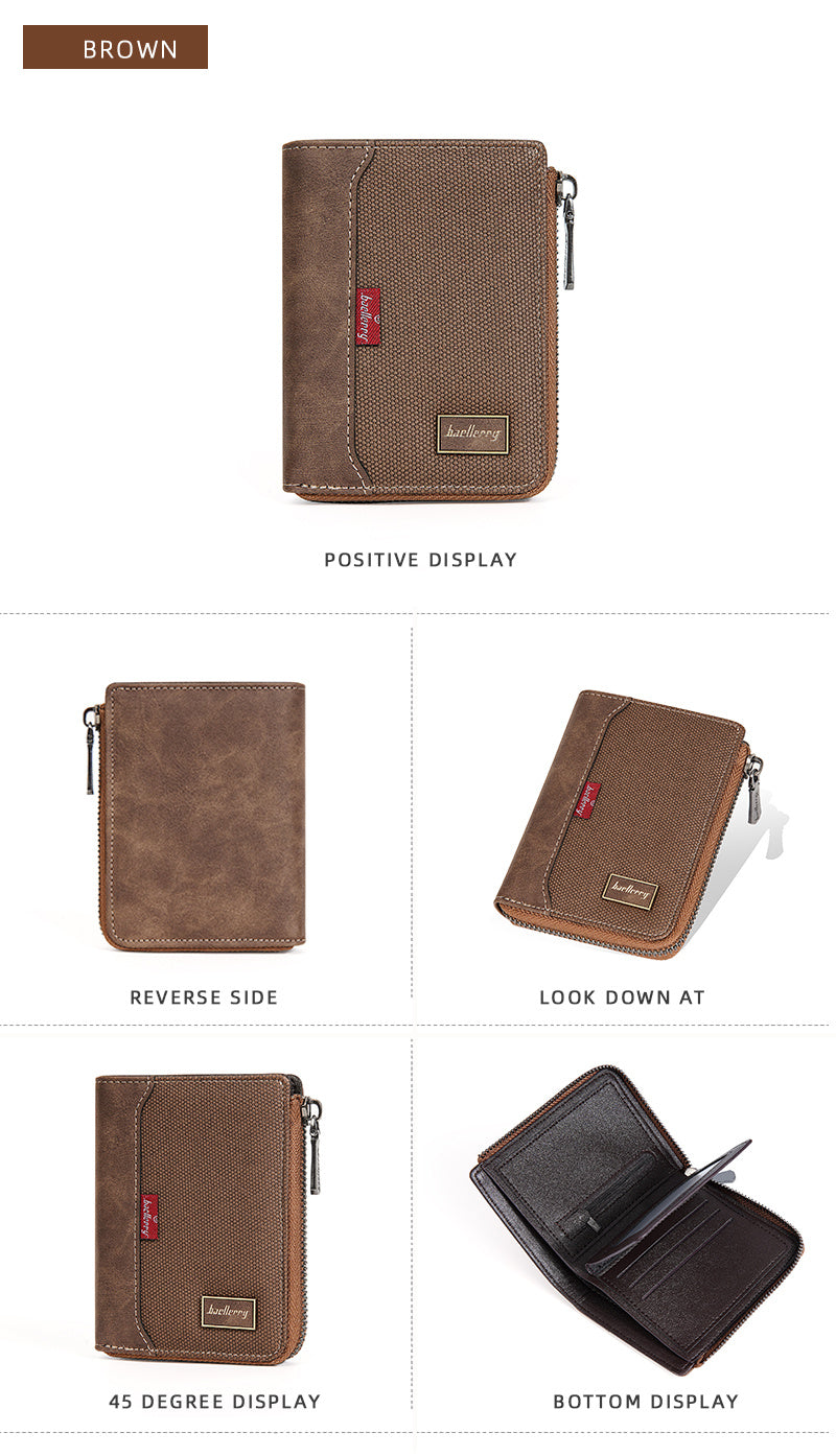 Portefeuille homme vertical zippé anti-RFID, poche monnaie