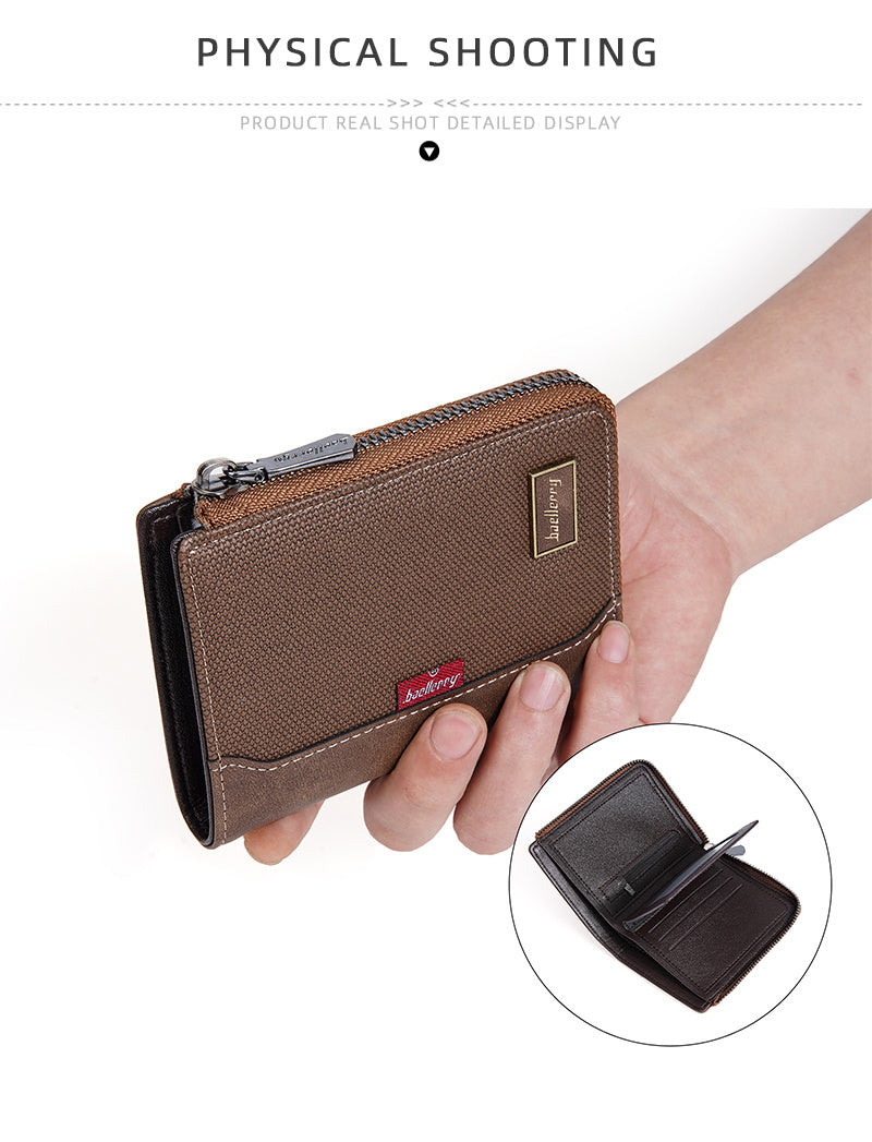 Portefeuille homme vertical zippé anti-RFID, poche monnaie