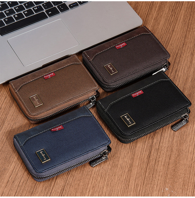 Portefeuille homme vertical zippé anti-RFID, poche monnaie