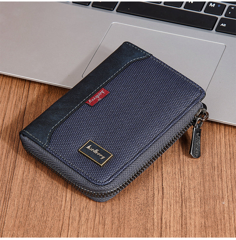 Portefeuille homme vertical zippé anti-RFID, poche monnaie