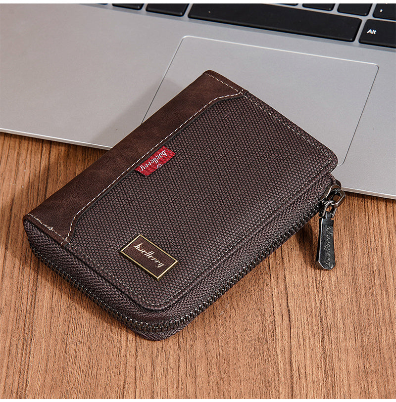 Portefeuille homme vertical zippé anti-RFID, poche monnaie