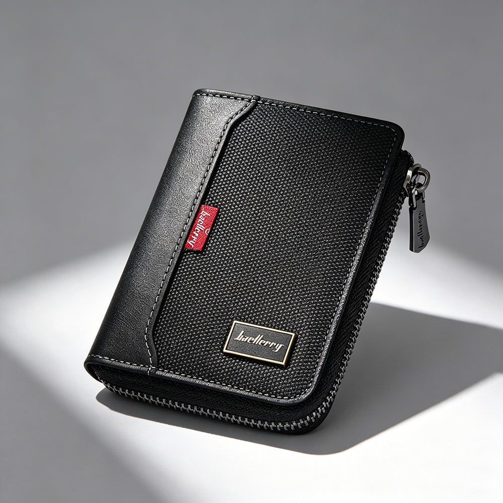 Portefeuille homme vertical zippé anti-RFID, poche monnaie
