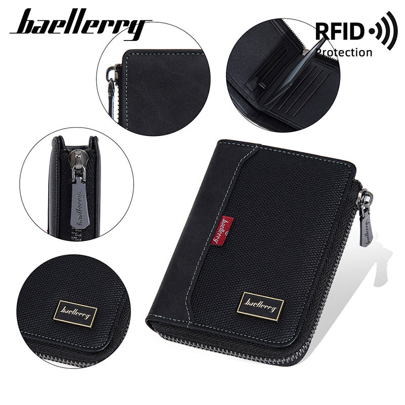 Portefeuille homme vertical zippé anti-RFID, poche monnaie