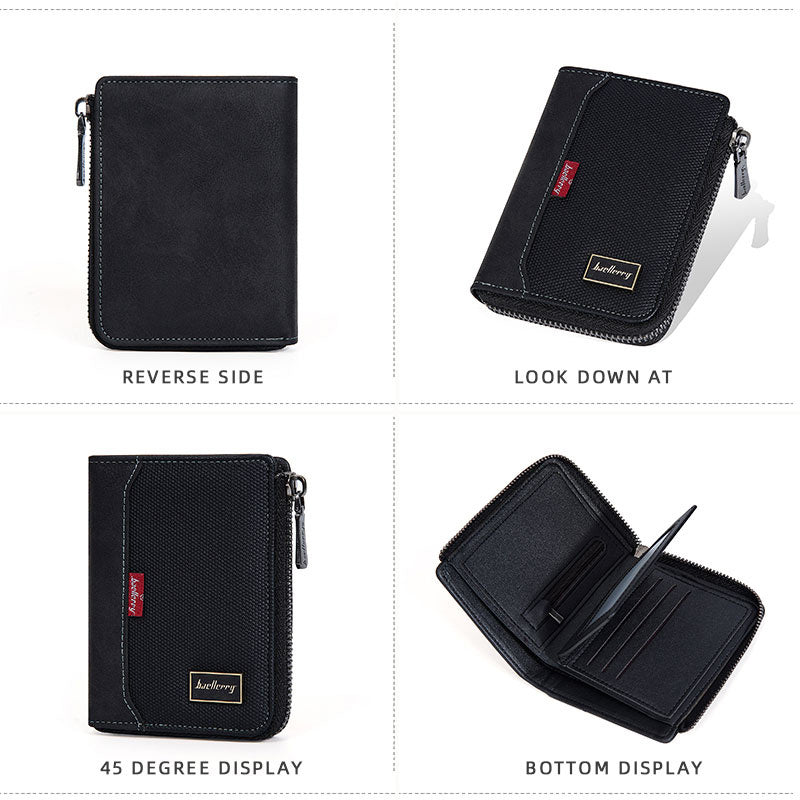 Portefeuille homme vertical zippé anti-RFID, poche monnaie
