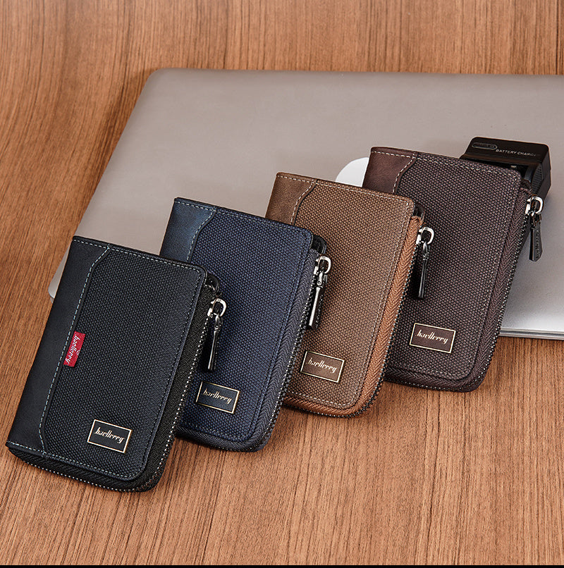 Portefeuille homme vertical zippé anti-RFID, poche monnaie