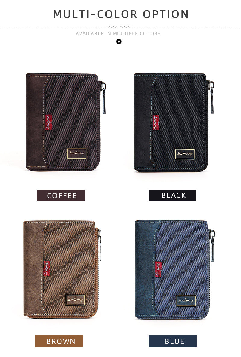Portefeuille homme vertical zippé anti-RFID, poche monnaie