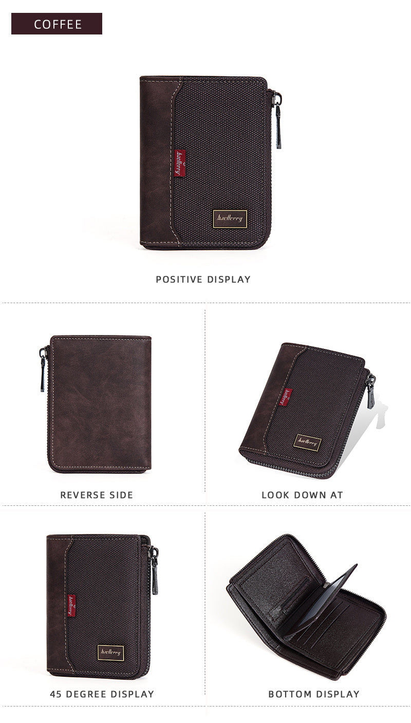 Portefeuille homme vertical zippé anti-RFID, poche monnaie