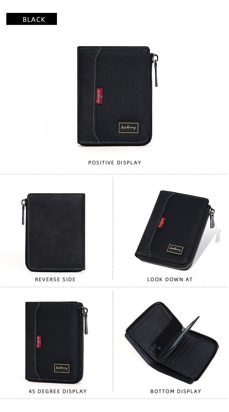 Portefeuille homme vertical zippé anti-RFID, poche monnaie