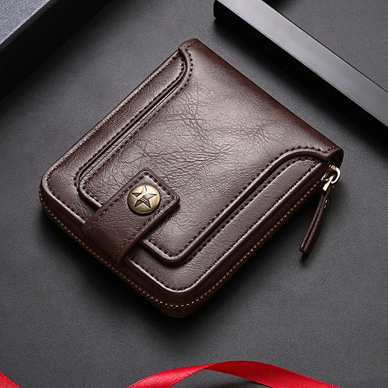 Portefeuille homme vintage en cuir PU avec fermeture éclair et bouton pression — photo 3