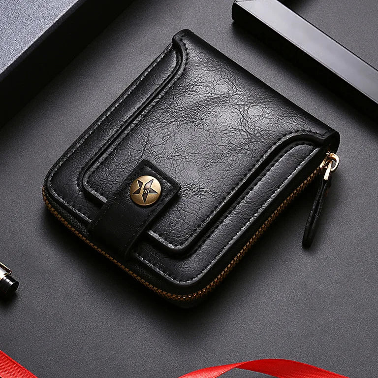 Portefeuille homme vintage en cuir PU avec fermeture éclair et bouton pression — photo 4