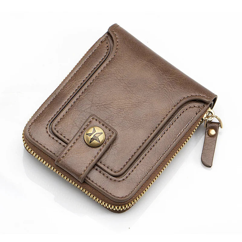 Portefeuille homme vintage en cuir PU avec fermeture éclair et bouton pression — photo 5