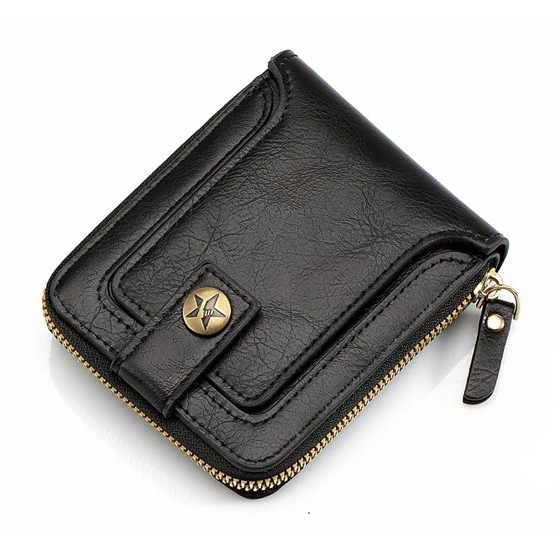 Portefeuille homme vintage en cuir PU avec fermeture éclair et bouton pression — photo 6