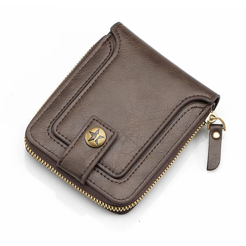 Portefeuille homme vintage en cuir PU avec fermeture éclair et bouton pression — photo 7