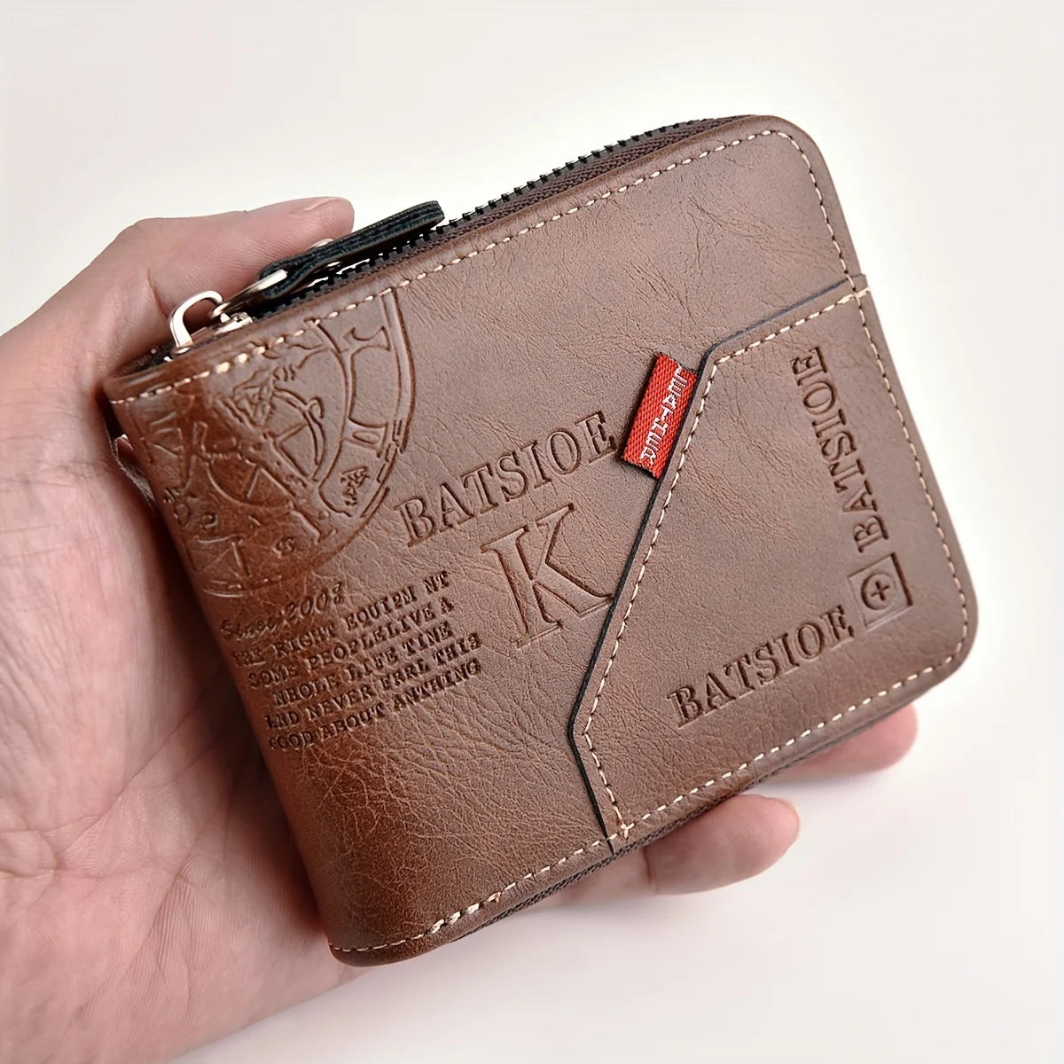 Portefeuille homme vintage en cuir PU huilé avec fermeture éclair intégrale — photo 1