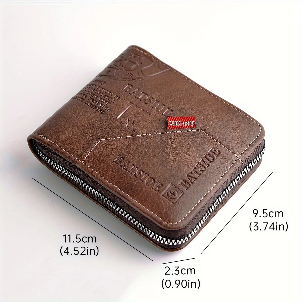 Portefeuille homme vintage en cuir PU huilé avec fermeture éclair intégrale — photo 2