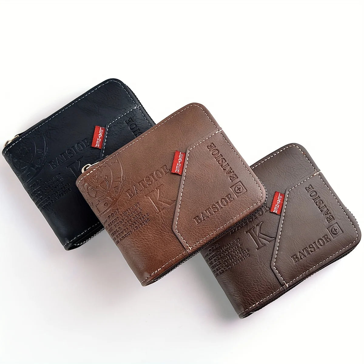 Portefeuille homme vintage en cuir PU huilé avec fermeture éclair intégrale — photo 4