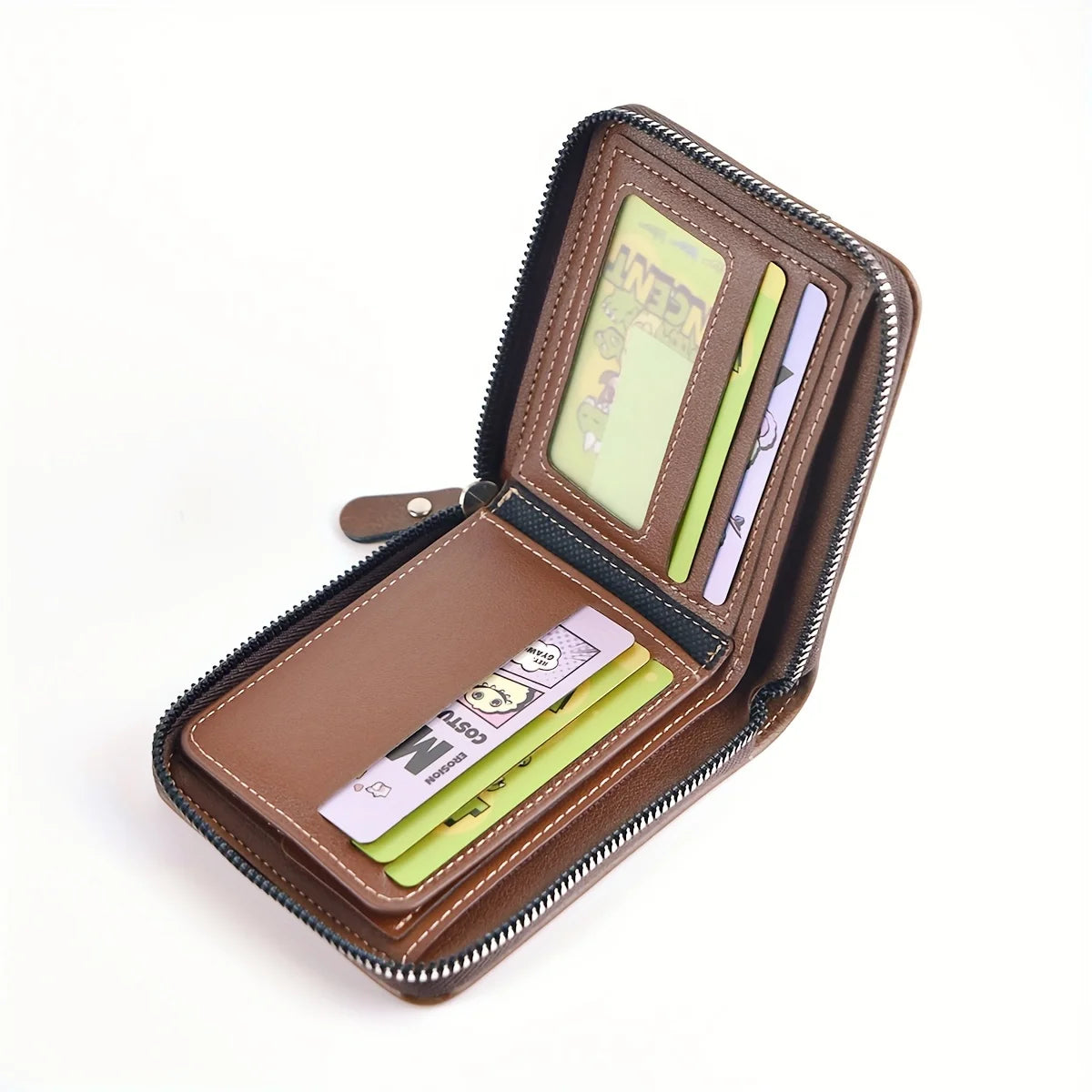 Portefeuille homme vintage en cuir PU huilé avec fermeture éclair intégrale — photo 5