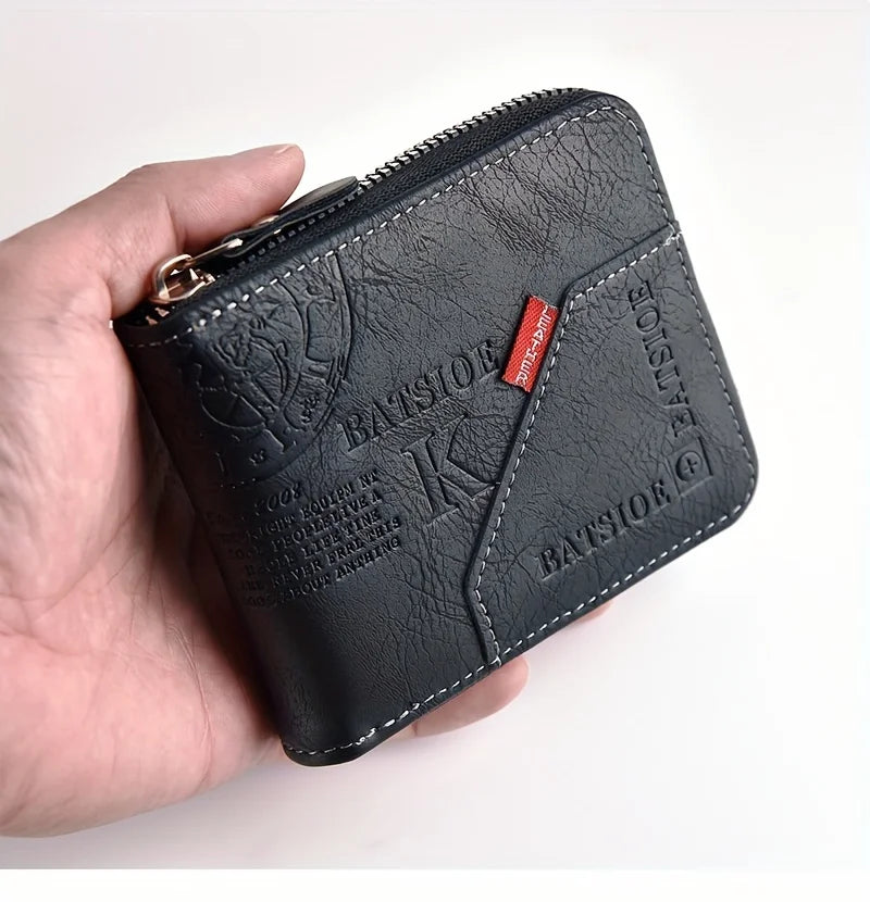 Portefeuille homme vintage en cuir PU huilé avec fermeture éclair intégrale — photo 7