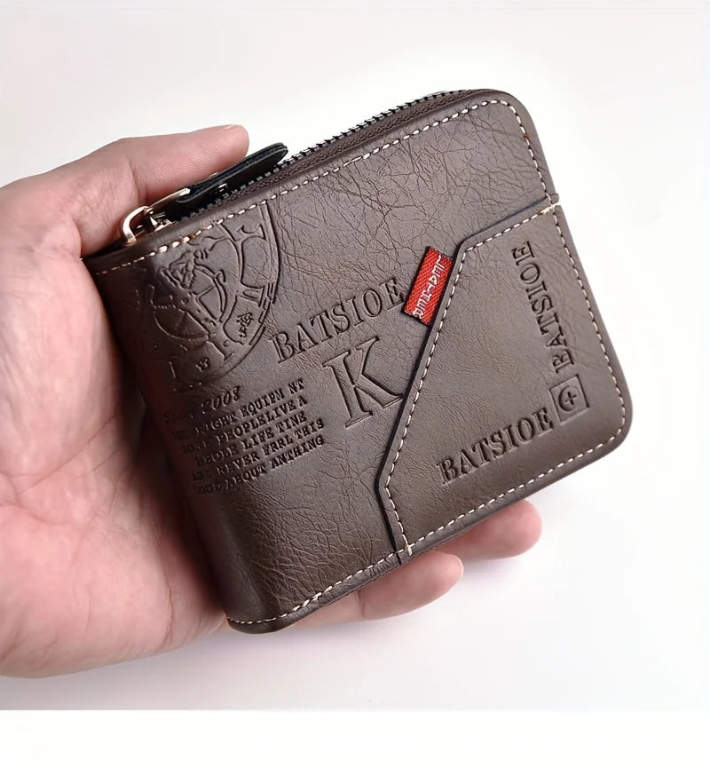 Portefeuille homme vintage en cuir PU huilé avec fermeture éclair intégrale — photo 8