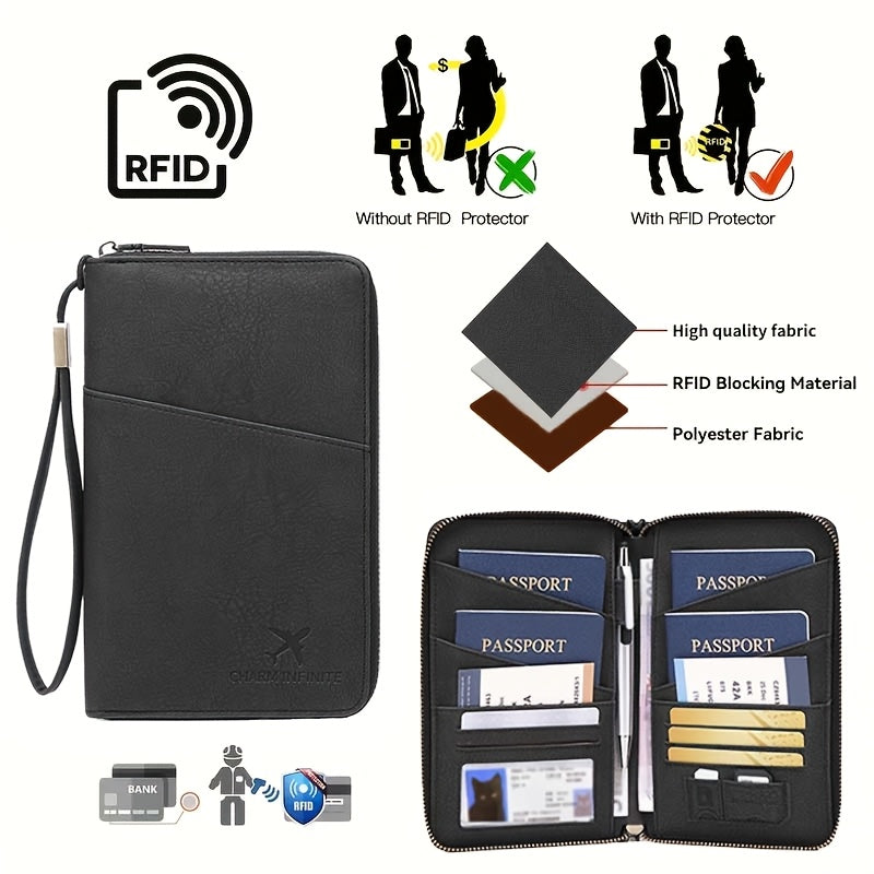 Portefeuille homme de voyage blindé RFID, quatre passeports