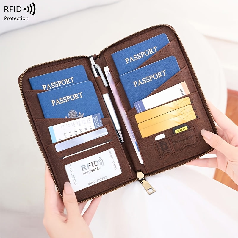 Portefeuille homme de voyage blindé RFID, quatre passeports