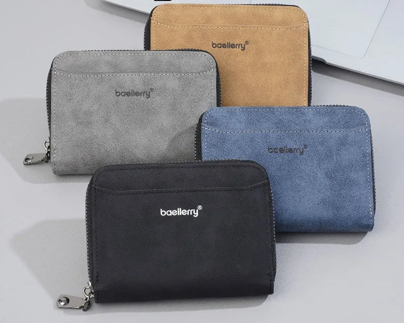 Portefeuille homme compact en cuir PU effet suédé avec zip et porte-cartes multifonction — photo 1