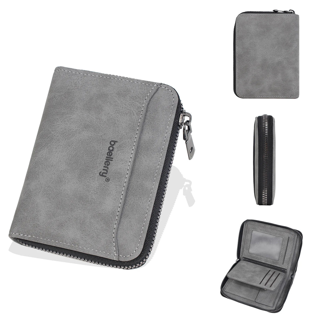 Portefeuille homme compact en cuir PU effet suédé avec zip et porte-cartes multifonction — photo 10