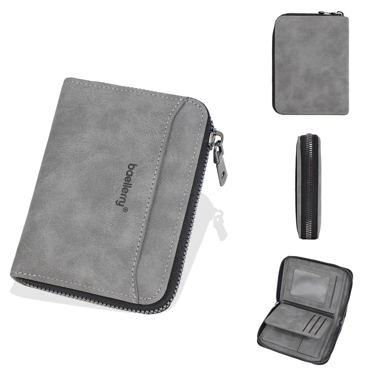Portefeuille homme compact en cuir PU effet suédé avec zip et porte-cartes multifonction — photo 10