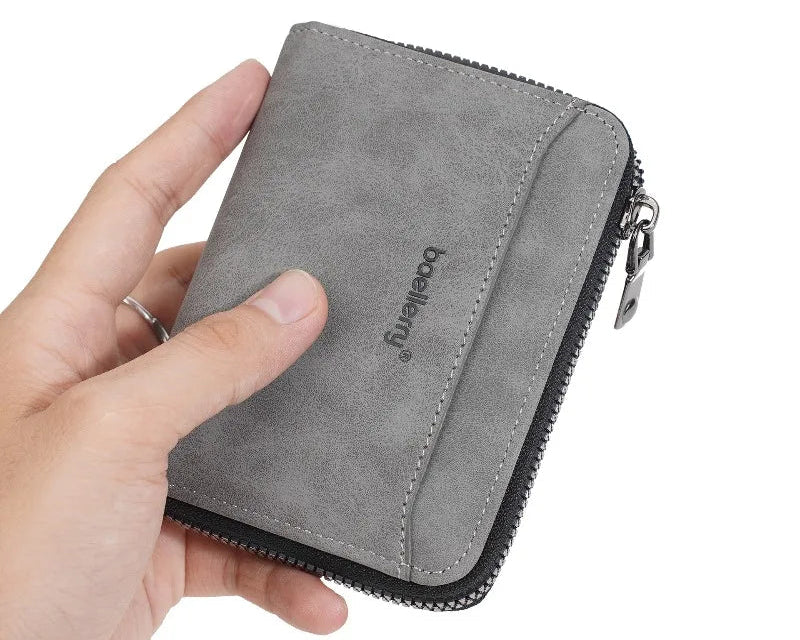 Portefeuille homme compact en cuir PU effet suédé avec zip et porte-cartes multifonction — photo 2