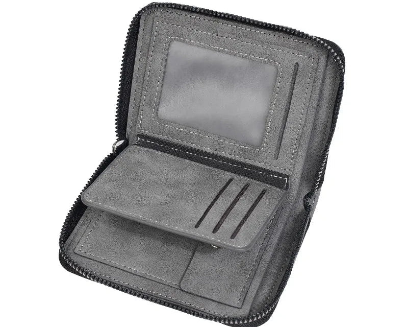 Portefeuille homme compact en cuir PU effet suédé avec zip et porte-cartes multifonction — photo 3