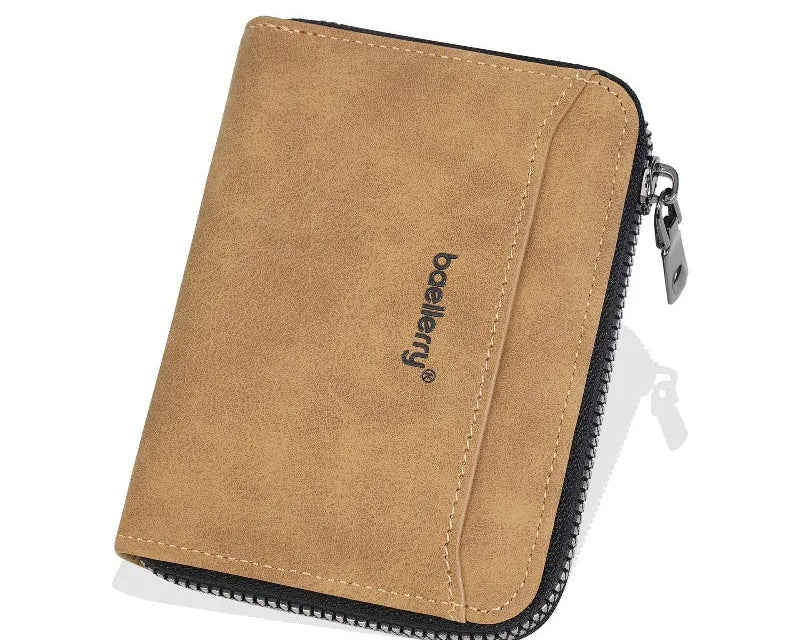 Portefeuille homme compact en cuir PU effet suédé avec zip et porte-cartes multifonction — photo 5
