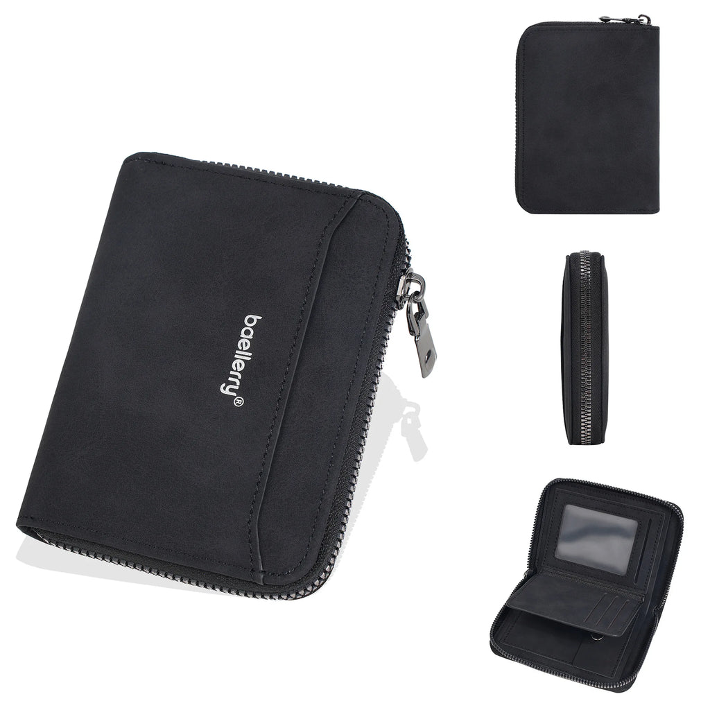 Portefeuille homme compact en cuir PU effet suédé avec zip et porte-cartes multifonction — photo 7