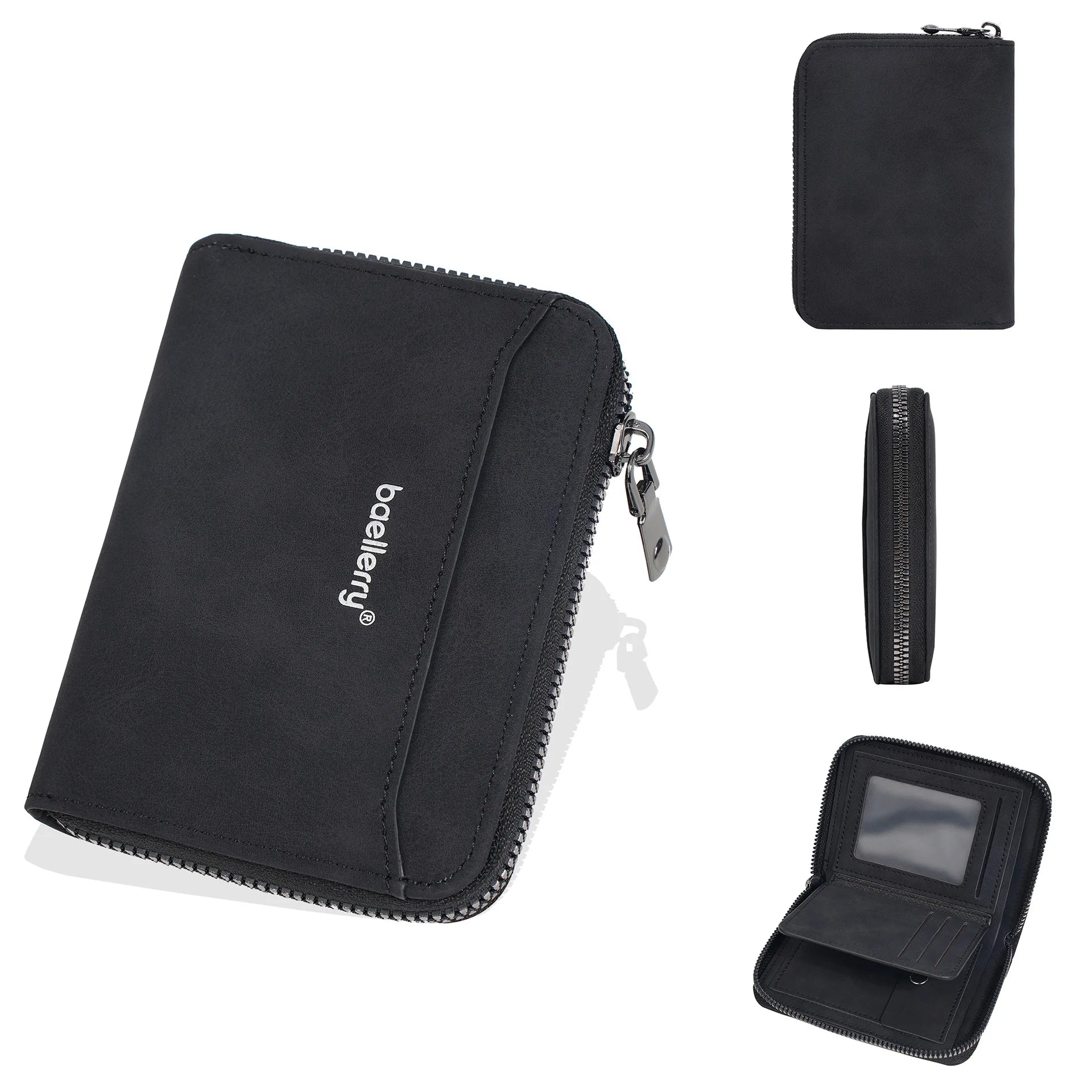 Portefeuille homme compact en cuir PU effet suédé avec zip et porte-cartes multifonction — photo 7 Image