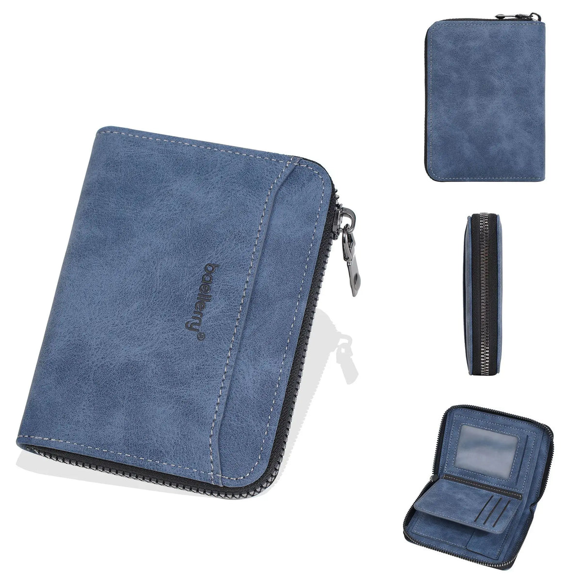 Portefeuille homme compact en cuir PU effet suédé avec zip et porte-cartes multifonction — photo 9
