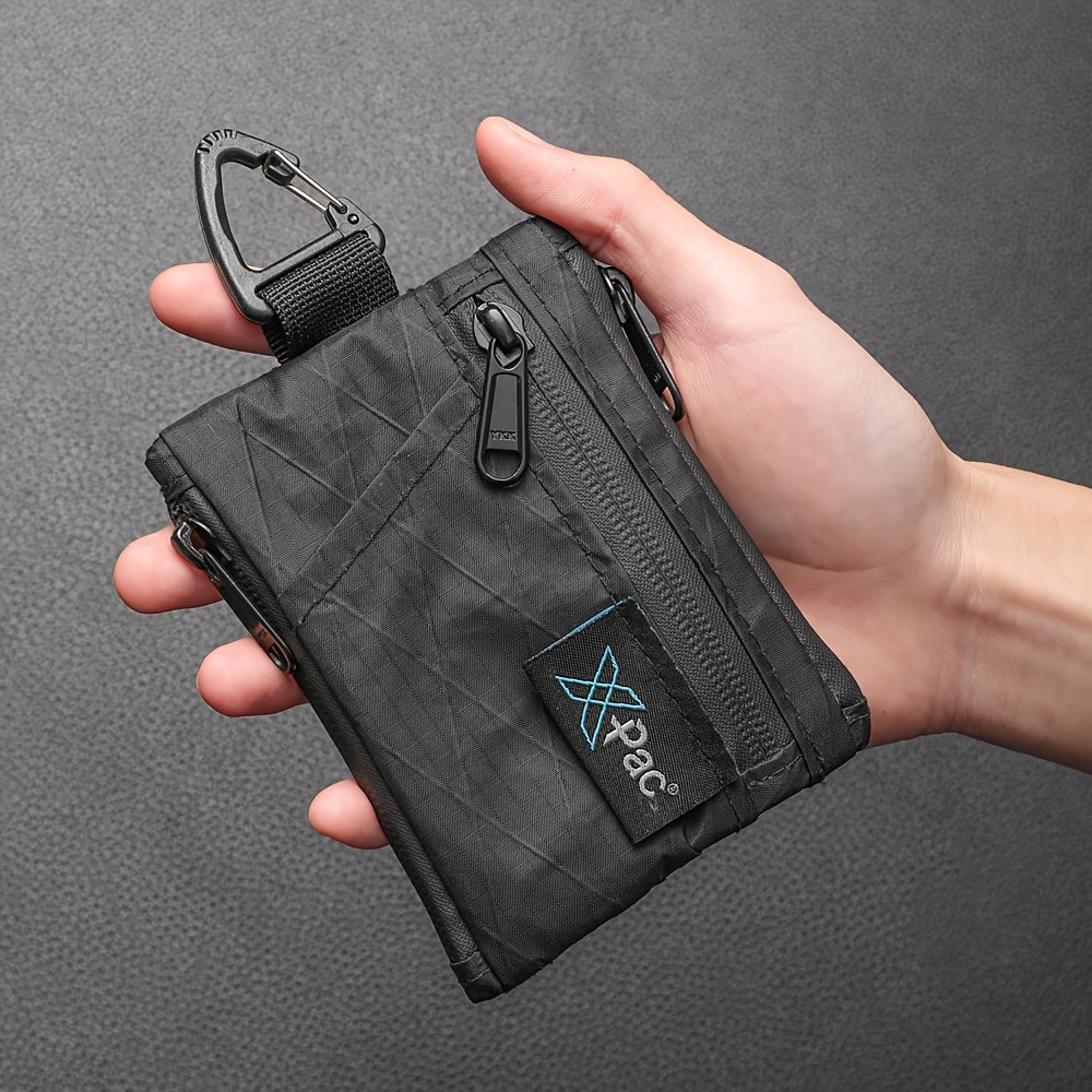 Portefeuille homme zippé 5 poches, mousqueton, format EDC