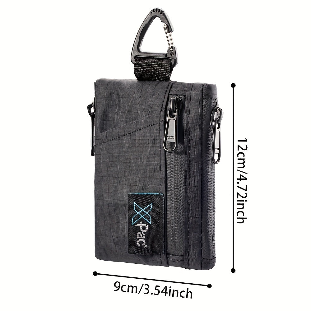 Portefeuille homme zippé 5 poches, mousqueton, format EDC