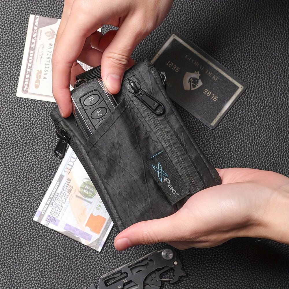 Portefeuille homme zippé 5 poches, mousqueton, format EDC