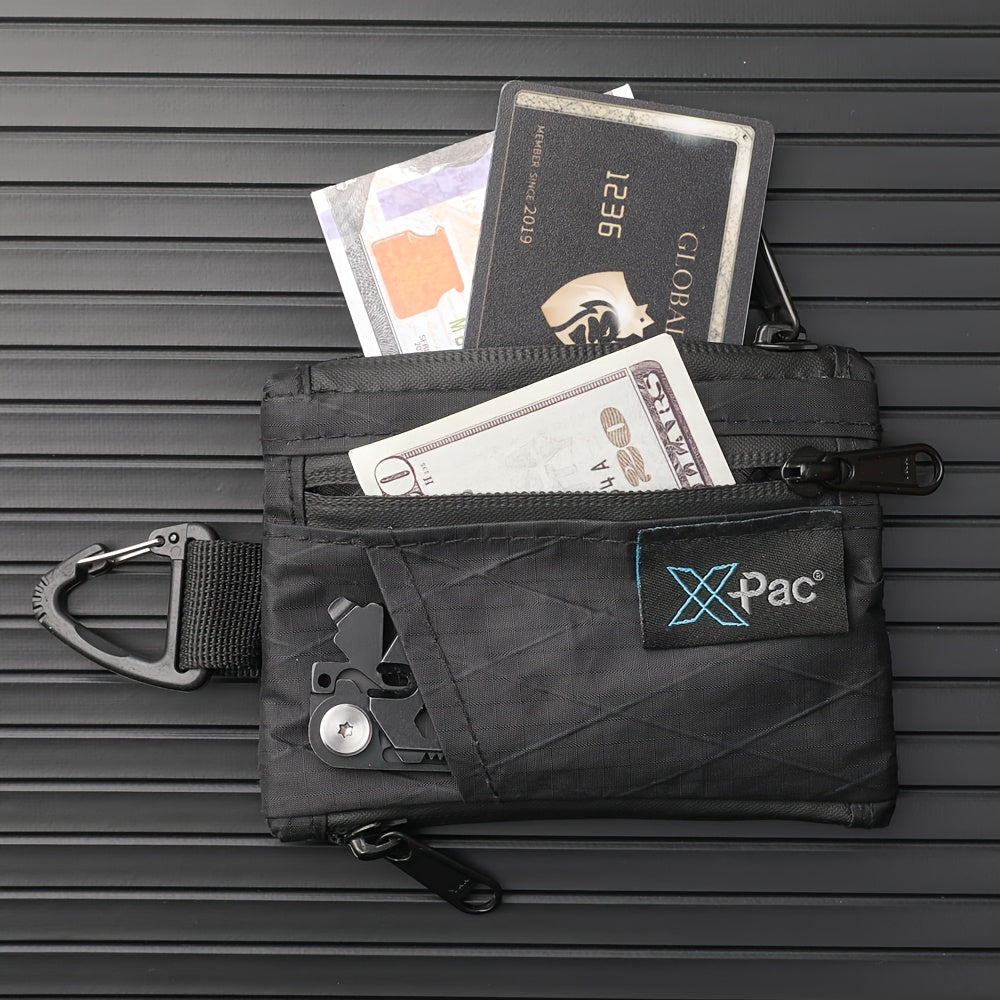 Portefeuille homme zippé 5 poches, mousqueton, format EDC