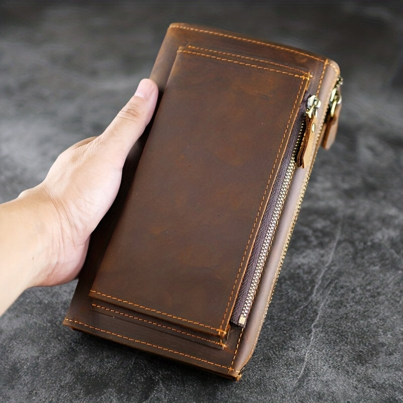 Portefeuille homme long zippé cuir crazy horse, 20,5 cm