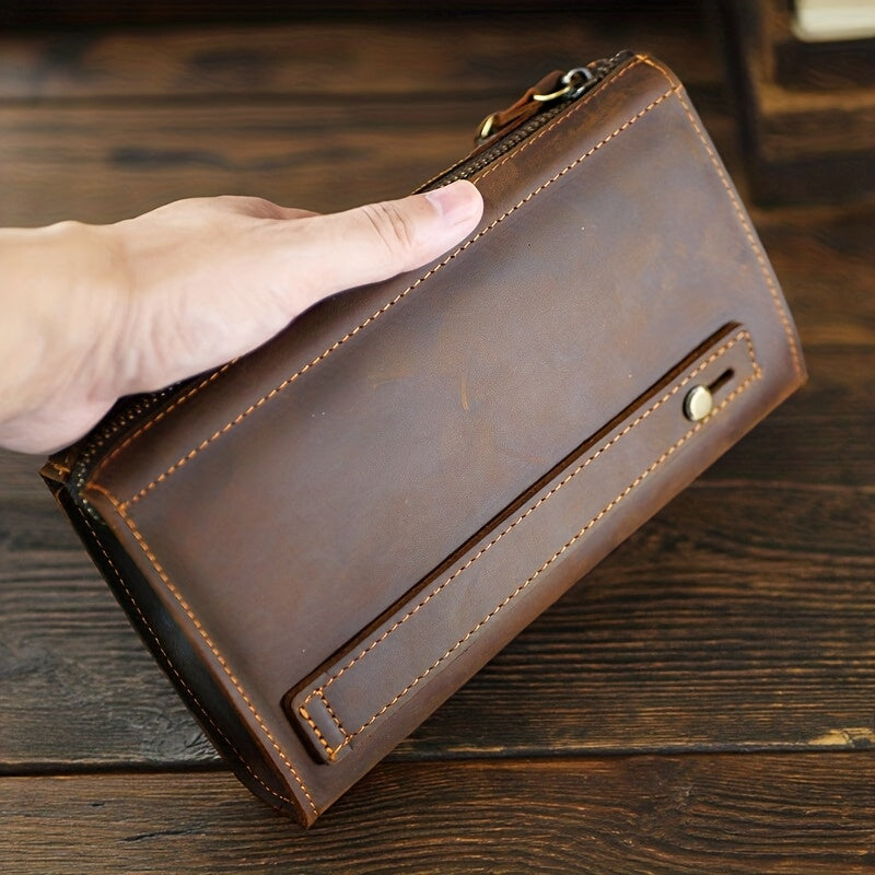 Portefeuille homme long zippé cuir crazy horse, 20,5 cm