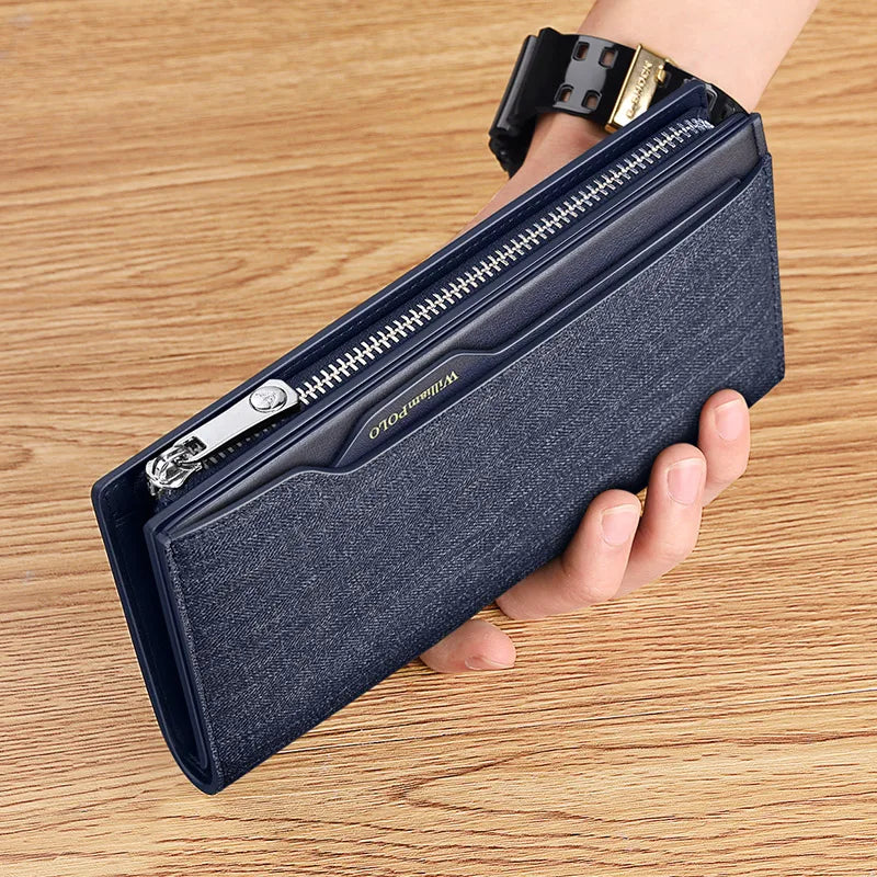 Portefeuille long homme en cuir véritable multifonction avec zip et compartiment téléphone grande capacité — photo 10