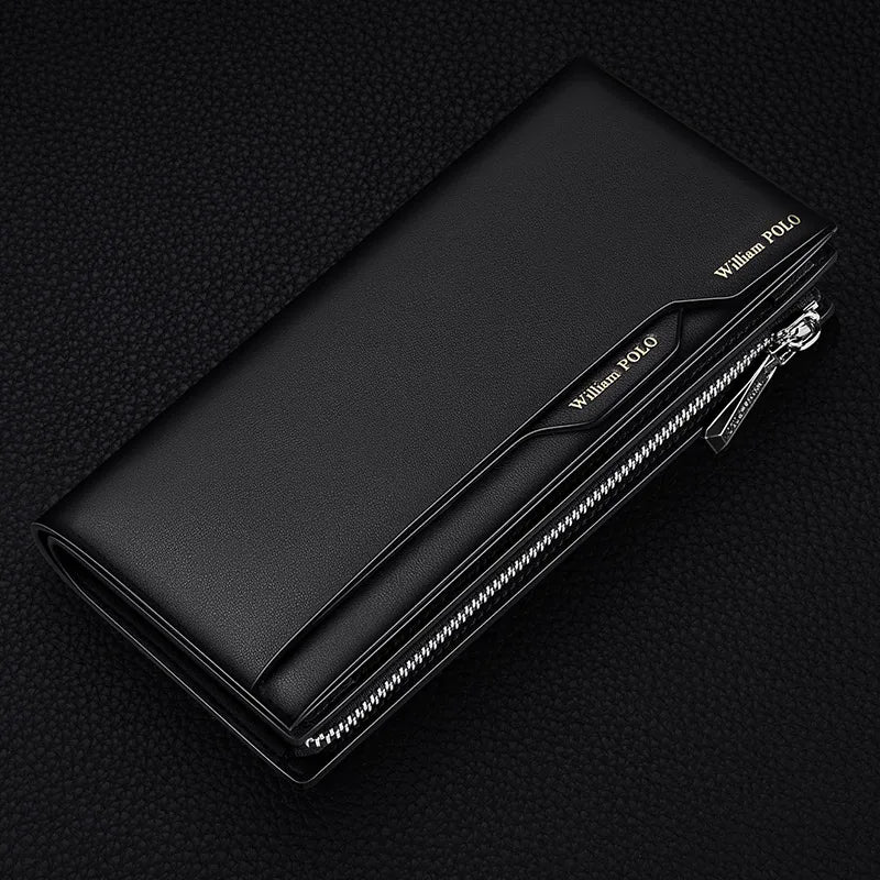 Portefeuille long homme en cuir véritable multifonction avec zip et compartiment téléphone grande capacité — photo 11