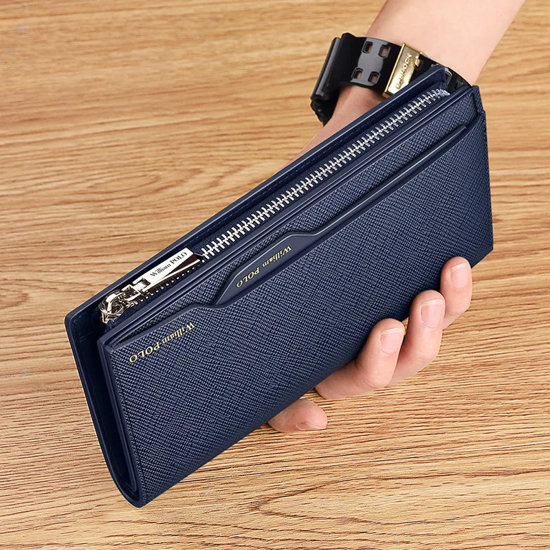 Portefeuille long homme en cuir véritable multifonction avec zip et compartiment téléphone grande capacité — photo 12