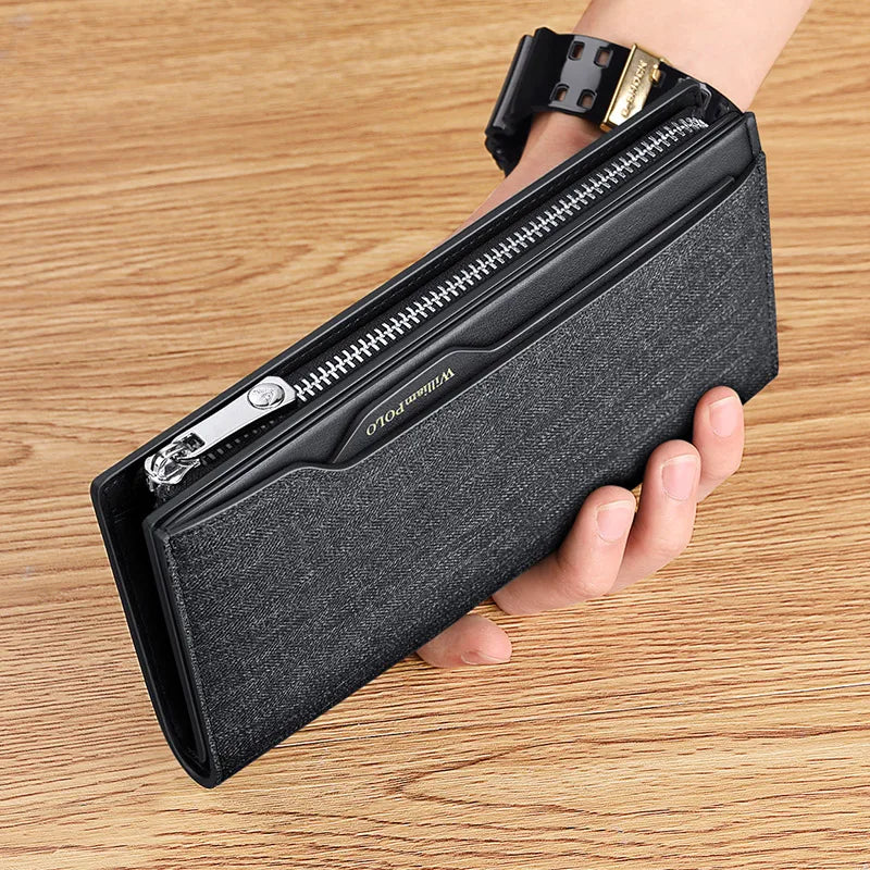 Portefeuille long homme en cuir véritable multifonction avec zip et compartiment téléphone grande capacité — photo 14