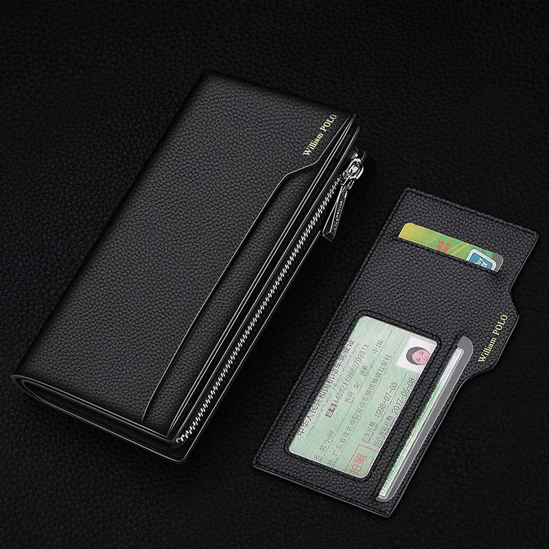 Portefeuille long homme en cuir véritable multifonction avec zip et compartiment téléphone grande capacité — photo 5