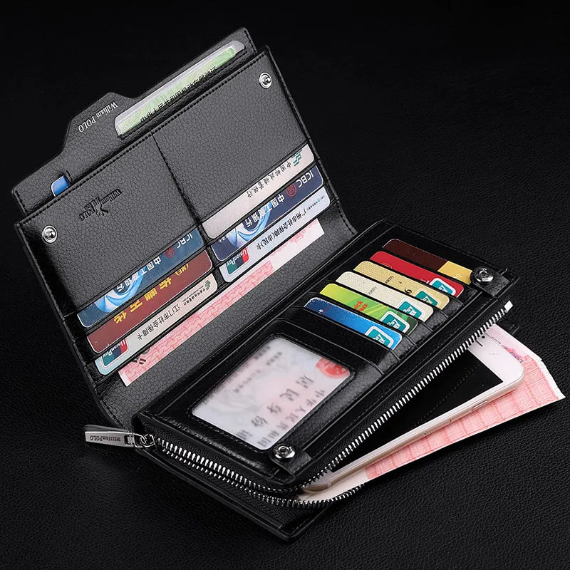 Portefeuille long homme en cuir véritable multifonction avec zip et compartiment téléphone grande capacité — photo 6