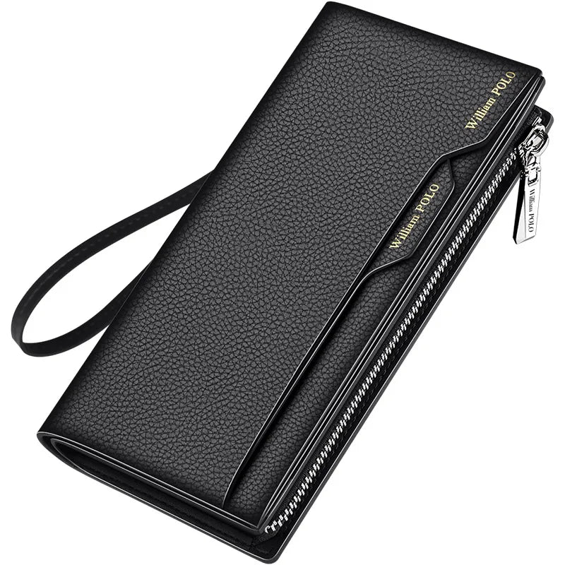 Portefeuille long homme en cuir véritable multifonction avec zip et compartiment téléphone grande capacité — photo 8